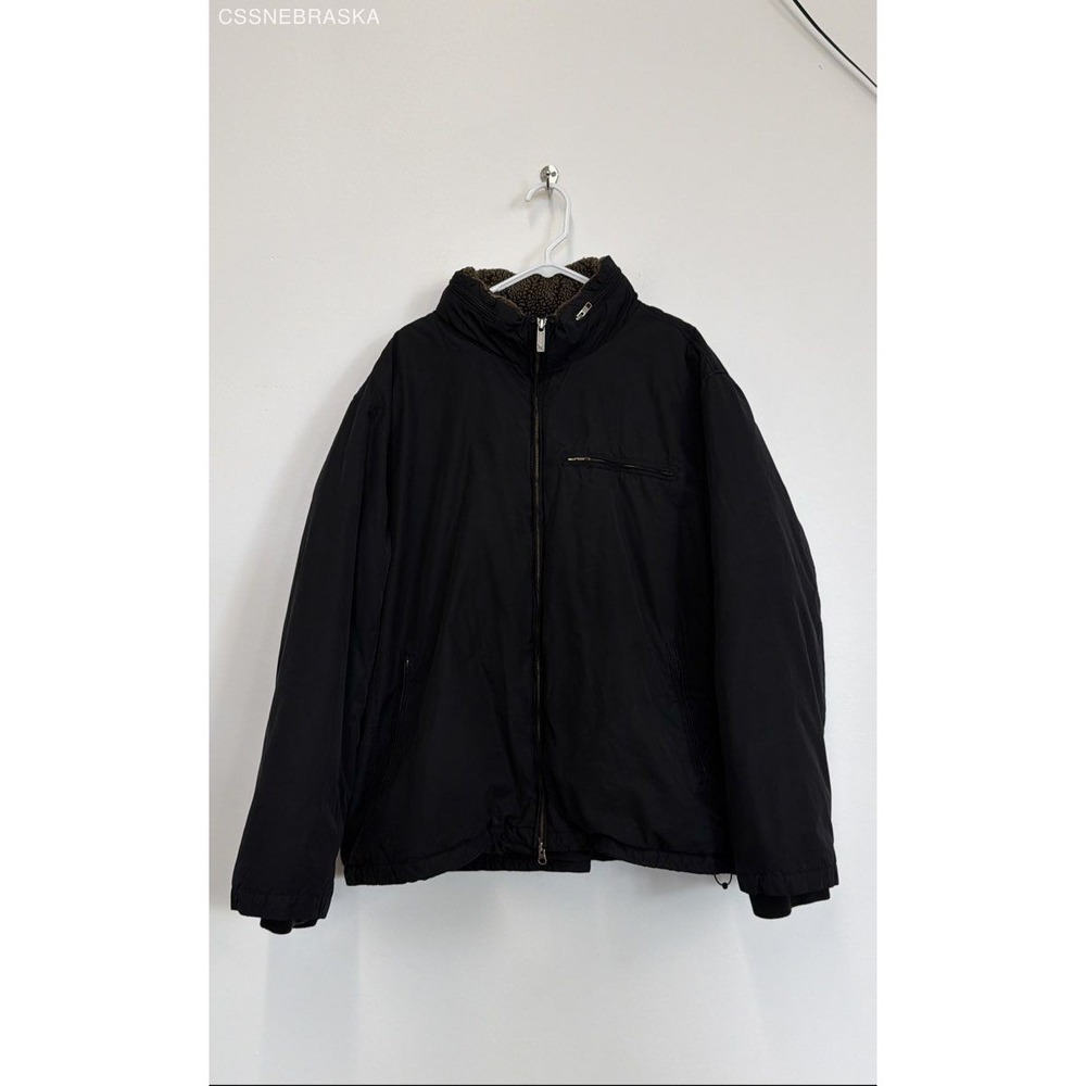 EDDIE BAUER Black Quilted Goose Down Jacket, Shearling‎ Collar - Size XXL